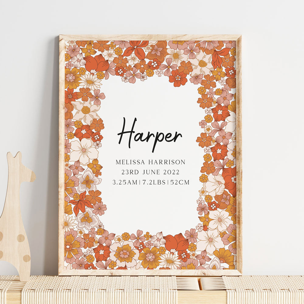 Wall Print |  Boho Bloom Birth Detail Keepsake Print