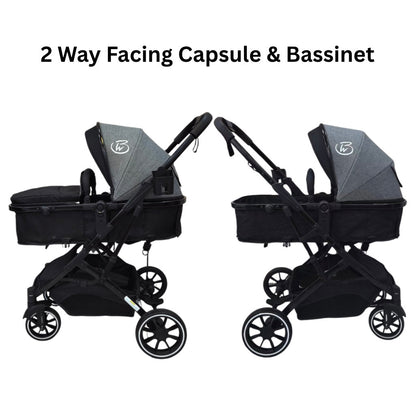 Gold Series 3-in-1 Travel System - Bassinet + Stroller + Capsule with Food Tray - Grey/Black