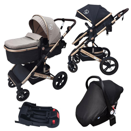 Preorder - Supra 3-in-1 Travel System – Stroller + Bassinet + Capsule Car Seat and Mattress - Black Gold + Colour Options