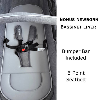 Rover Pro - 3 in 1 Stroller, Bassinet, Capsule Combo with Sunshade Sets and Foodtray - GREY