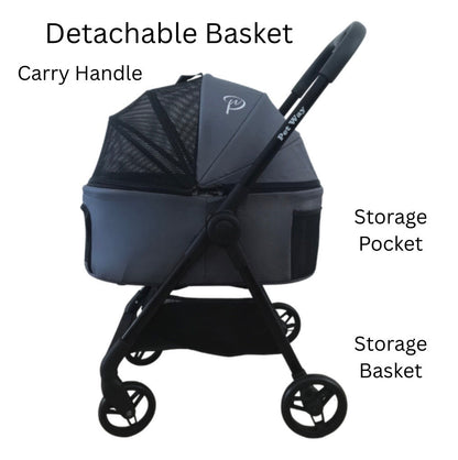 Preorder - Pet Way Premium Pet Stroller with Detachable Carrier with Canopy and Handle