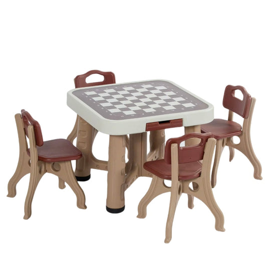 Kids’ Play & Activity Table Set – Table + 4 Chairs | Game Board and Storage
