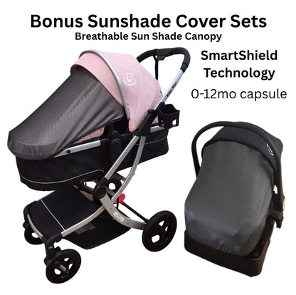 Legacy Travel System - Stroller + Bassinet + Capsule with Mattress and Food Tray - Pink Skin