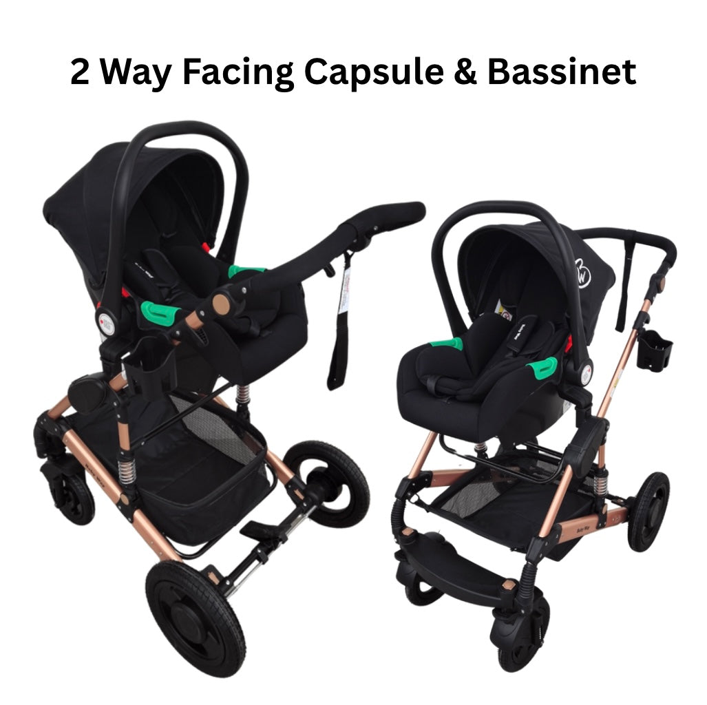 Ultra – 3 in 1 Stroller + Bassinet + Capsule Combo with Sunshade Sets and Food Tray - Black