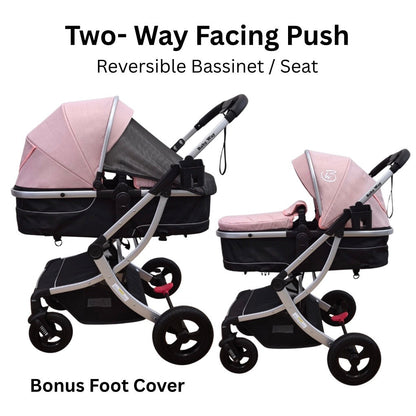 Legacy Travel System - Stroller + Bassinet + Capsule with Mattress and Food Tray - Pink Skin