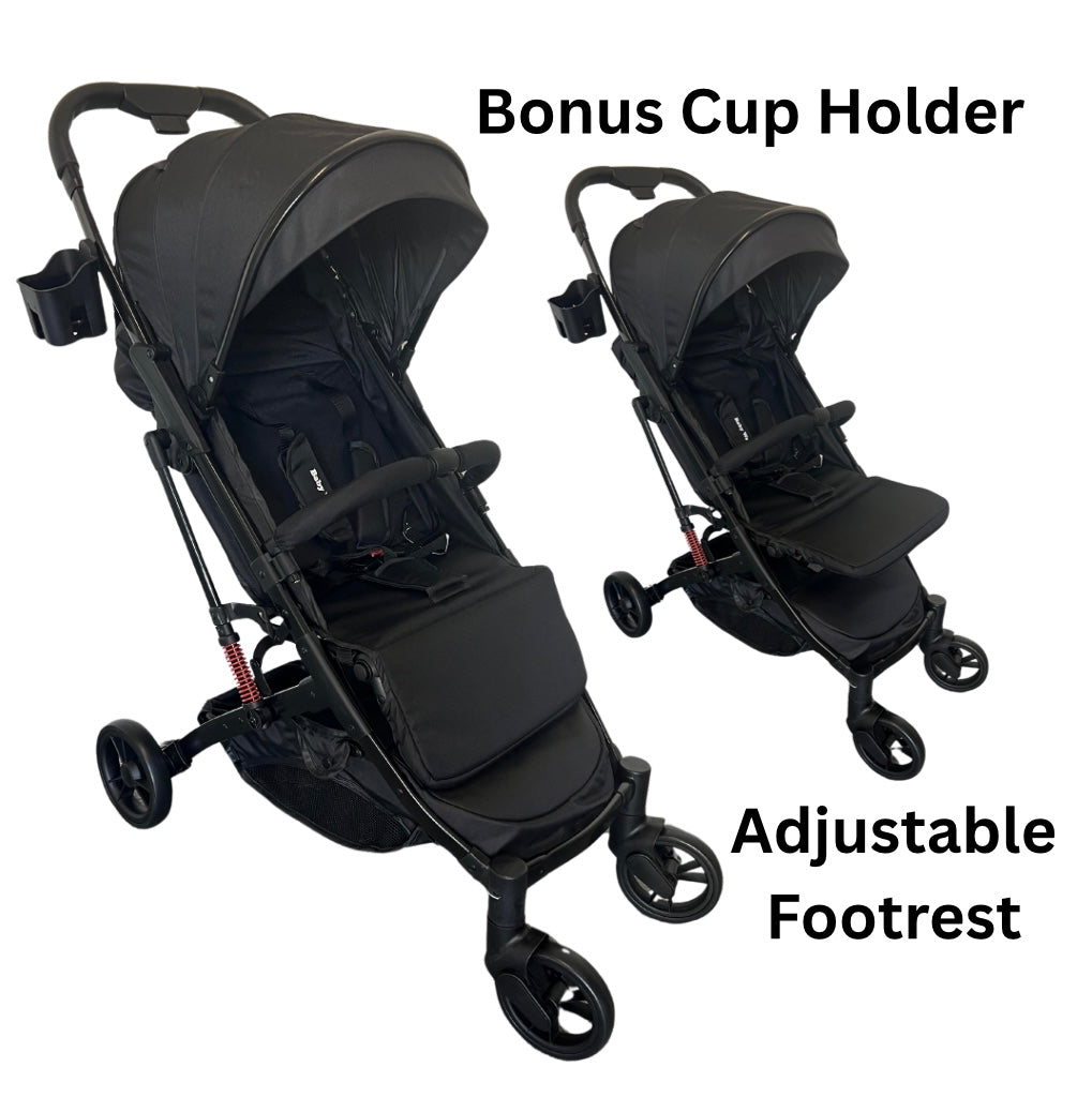Mico Compact Folding Travel Stroller with Cup Holder and Extra Liner - BLACK