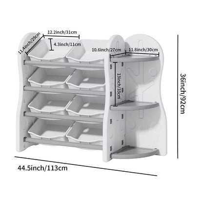 Treehouse Toy & Book Storage Shelf with 8 Bins – White & Grey
