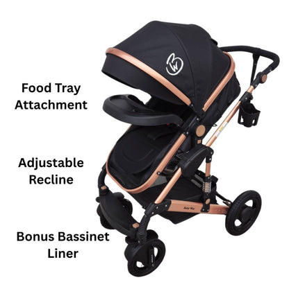 Ultra - 3 in 1 Stroller + Bassinet + Capsule Combo with Sunshade Sets and Food Tray - Black Gold