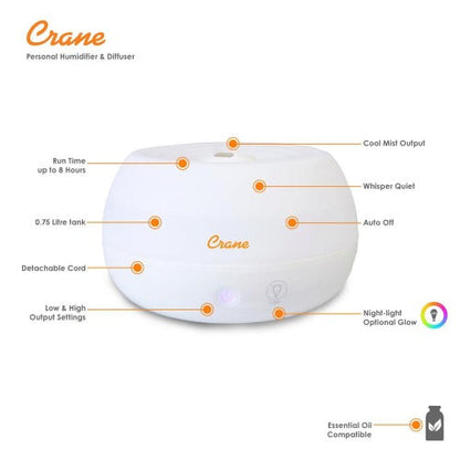 Crane - Ultrasonic Personal Humidifier and Aroma Diffuser