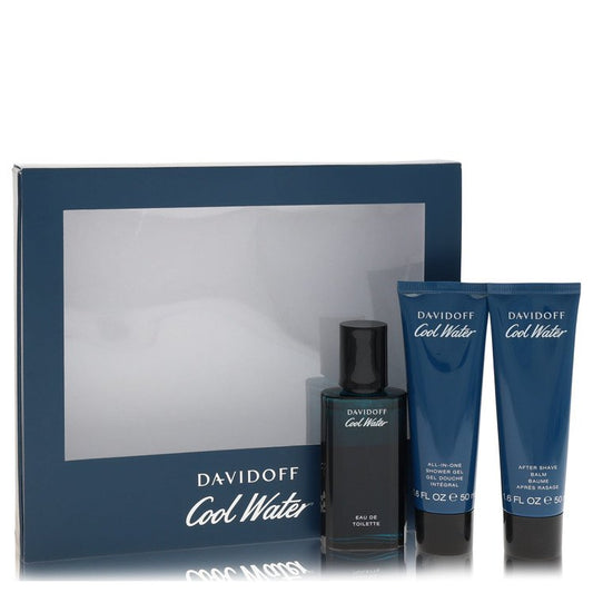 Cool Water Gift Set - 1.4 oz Eau De Toilette Spray +1.7 oz After Shave  Balm+ 1.7 oz Shower Gel by Davidoff --
