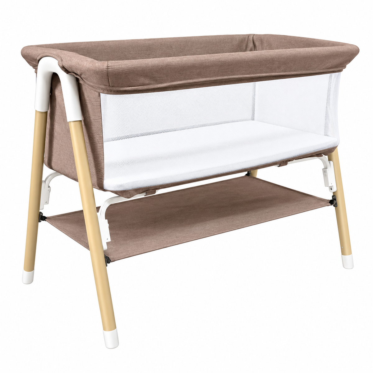Preorder - Aurelia Taupe Bedside Baby Bassinet + Storage Shelf