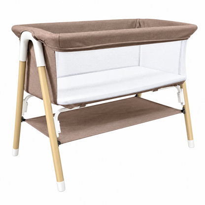Preorder - Aurelia Taupe Bedside Baby Bassinet + Storage Shelf