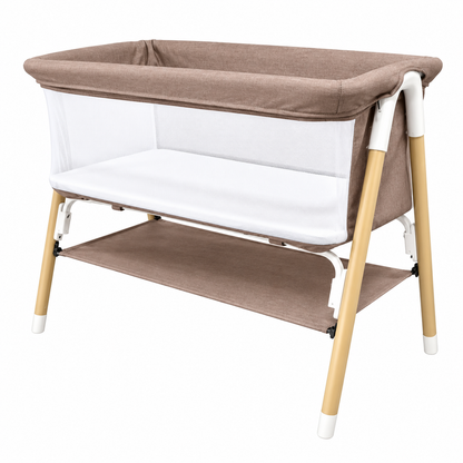 Preorder - Aurelia Taupe Bedside Baby Bassinet + Storage Shelf