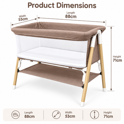 Preorder - Aurelia Taupe Bedside Baby Bassinet + Storage Shelf