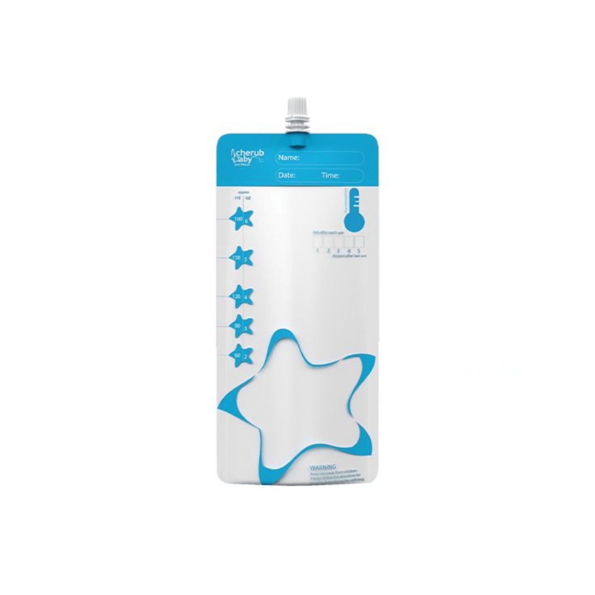 White and blue star-shaped container with measurement markings on a white background