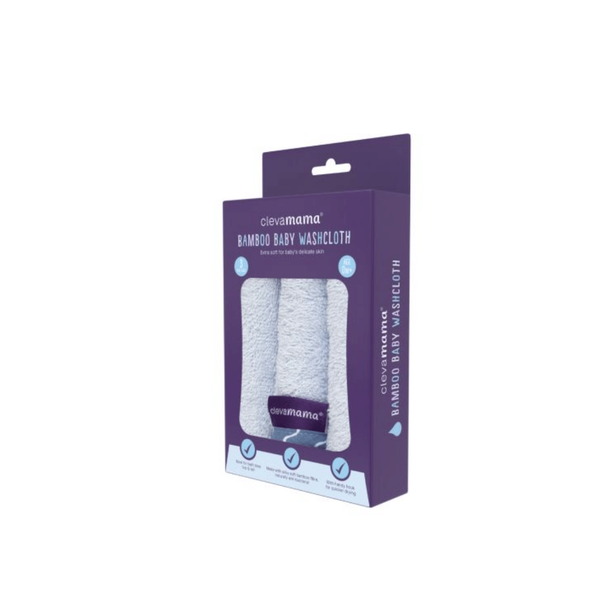 A set of beautifully soft hyperallergenic bamboo washcloths - 3 pack packaging