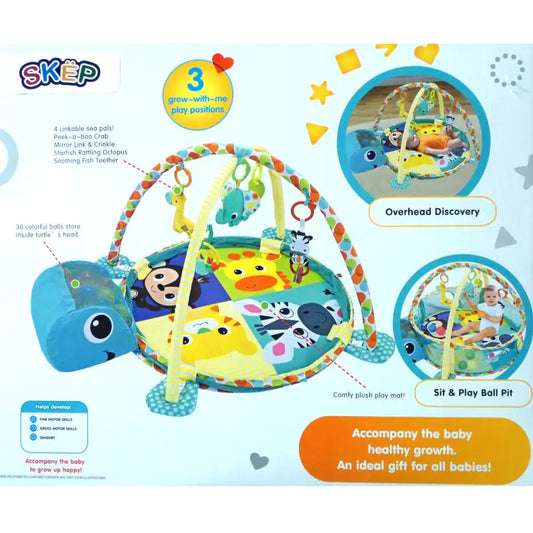 3-in-1 Baby Activity Gym Mat & Ball Pit Blue Turtle - 88968 - Babyonline