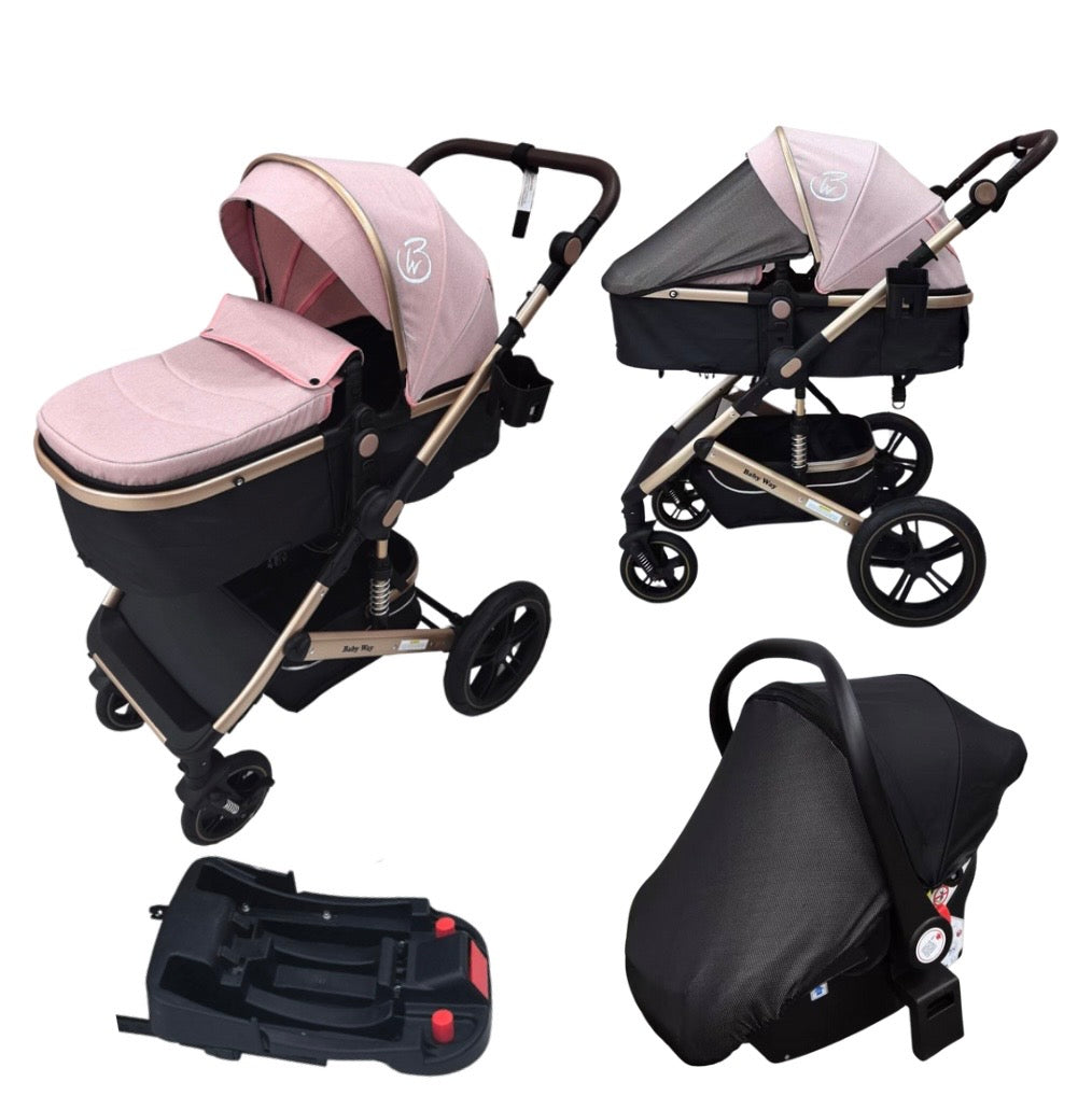 Preorder - Supra Pink Bundle - 4in1 Stroller Buggy + Bassinet + Capsule with ISOFIX Base Combo + Royal 360 Rotating Convertible Car Seat