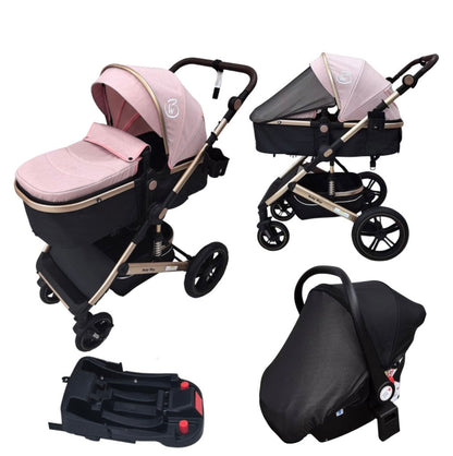 Preorder - Supra Pink Bundle - 4in1 Stroller Buggy + Bassinet + Capsule with ISOFIX Base Combo + Royal 360 Rotating Convertible Car Seat