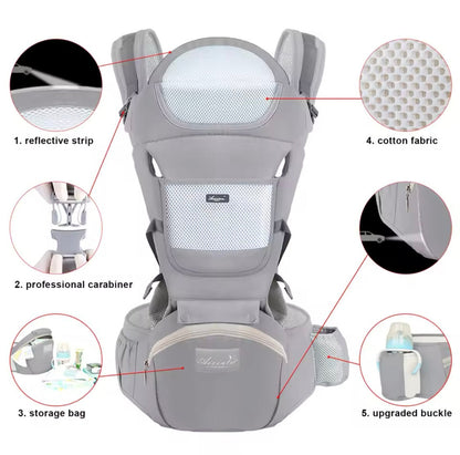 Ergonomic Multi-Function Baby Carrier with Hip Seat | 0-36 Months - BLACK