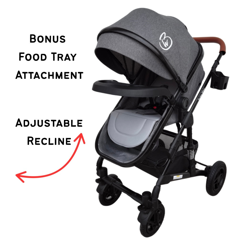 Rover Pro - 3 in 1 Stroller, Bassinet, Capsule Combo with Sunshade Sets and Foodtray - GREY