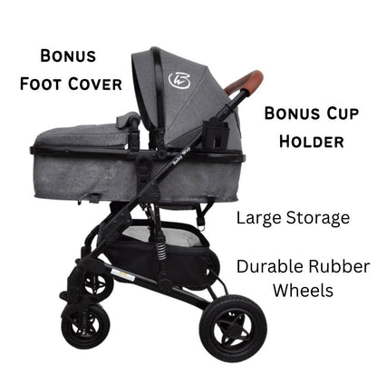 Rover Pro - 3 in 1 Stroller, Bassinet, Capsule Combo with Sunshade Sets and Foodtray - GREY
