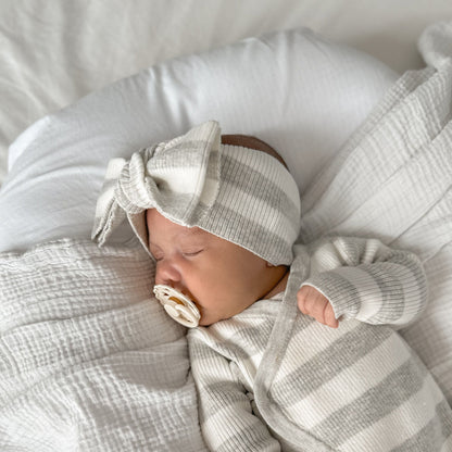 PREORDER -Basics ribbed knit onesie- Milk and mist stripe- PREORDER