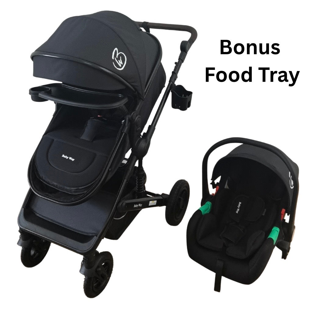 Evolve 3 in 1 Stroller + Bassinet + i-Size Capsule Travel System with Sunshade Sets and Mattress + Food Tray