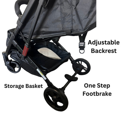 Mico Compact Folding Travel Stroller with Cup Holder and Extra Liner - BLACK
