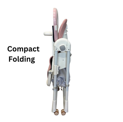 Elevate Adjustable and Folding High Chair with Locking Wheels & Storage Basket - PINK