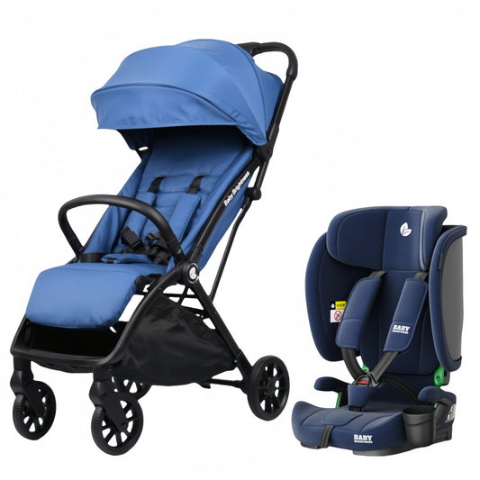 Baby Brightness FlexGo Portable Auto Folding Compact Travel Pram and Portable Travel Booster Car Seat Blue