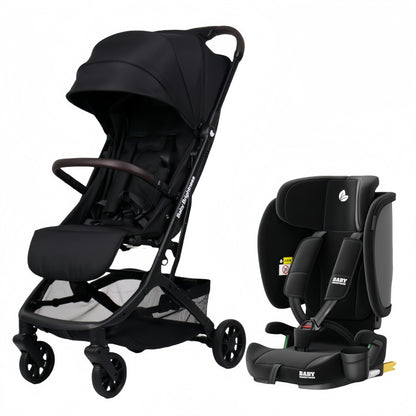 Baby Brightness AirGo Lightweight Compact Travel Pram and Portable ISOFIX Travel Booster Car Seat Black