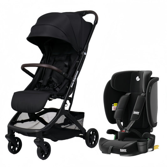 Baby Brightness AirGo Lightweight Compact Travel Pram and Portable ISOFIX Travel Booster Car Seat Black