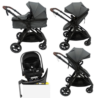 Skyra 2-in-1 Newborn Pram & Bassinet Stroller and Car Seat with Rotating ISOFIX Base (Grey)
