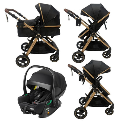 Skyra 2-in-1 Newborn Pram & Bassinet Stroller and Reclining Car Seat (Black/Gold)