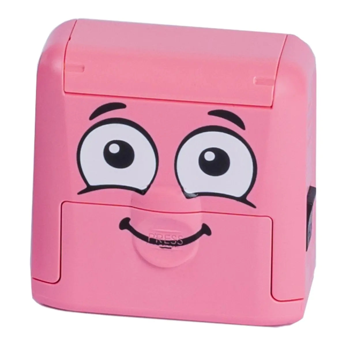 Pink Marky with cartoon face on a white background
