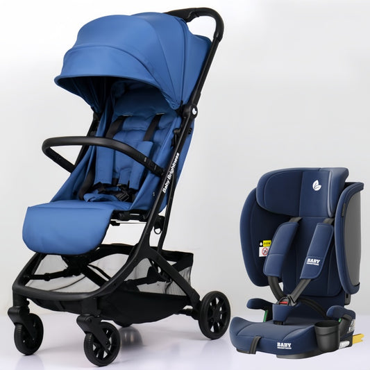 Baby Brightness AirGo Lightweight Compact Travel Pram and Portable ISOFIX Travel Booster Car Seat Blue
