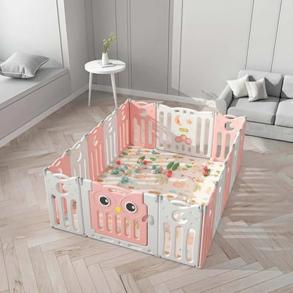 12+2 folding baby playpen Pink