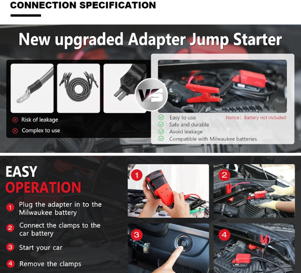 8AWG Jump Starter Cable for Milwaukee M18 Series Batteries