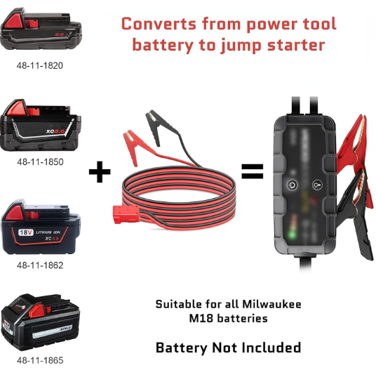 8AWG Jump Starter Cable for Milwaukee M18 Series Batteries