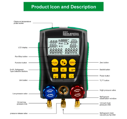 Digital Manifold Air Pressure Gauge Set