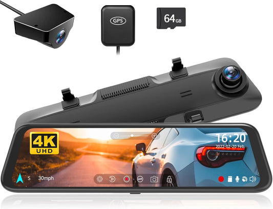 4K Mirror Dash Cam 9.66inch with 64GB Card & GPS