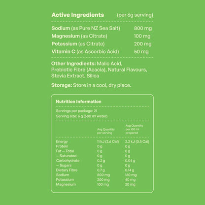 Nutritional information and ingredient list on a green background