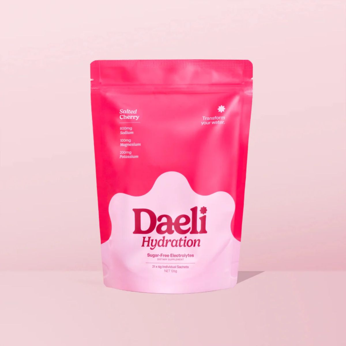 Pink package of Daeli Hydration on a pink background
