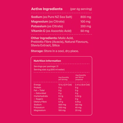 Nutritional information and ingredient list on a pink background