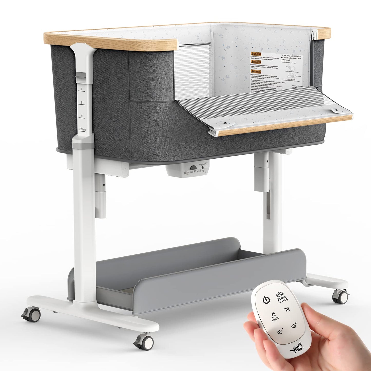 Portable & Adjustable Electric Baby Crib/ Baby Bassinet Bedside Sleeper 2 Rocking Motion With Storage