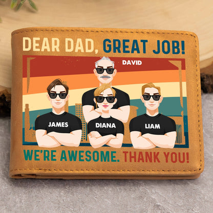 Personalized Leather Wallet-Dear Dad, Great Job We're Awesome