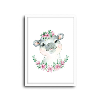 Wall Print |  Hippo - Floral
