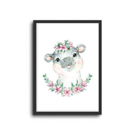 Wall Print |  Hippo - Floral