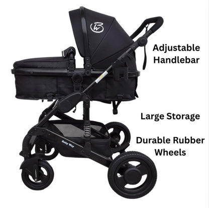 Ultra – 3 in 1 Stroller + Bassinet + Capsule Combo with Sunshade Sets and Food Tray - Black